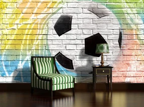 Fototapeta - Graffiti - futbal na tehlovej stene (254x184 cm)