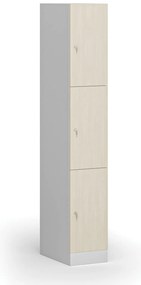 Šatníková skrinka S1 s úložnými boxmi, 3 boxy, 1850 x 300 x 500 mm, demont, cylindrický zámok, laminované dvere, breza