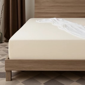 Lacná jersey napínacia plachta krémová 180×200 cm – 100 % bavlna, guma po obvode