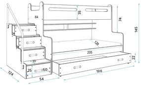 MAX 3 - Poschodová posteľ rozšírená - 200x120cm - Biely - Grafitový