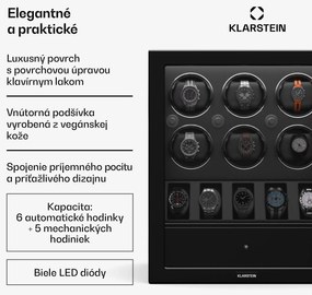 Klarstein ChronoVault naťahovač hodiniek, 6+5 hodiniek, vegánsky, vysoký lesk, 4 režimy, motor Mabuchi, LED, zásuvka
