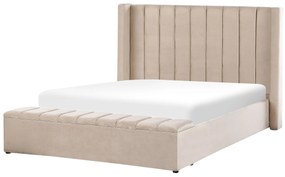 Zamatová posteľ s úložným priestorom 160 x 200 cm béžová NOYERS Beliani