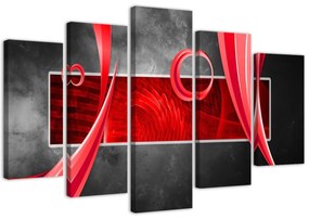 Obraz na plátně pětidílný Abstraktní šedá červená - 200x100 cm