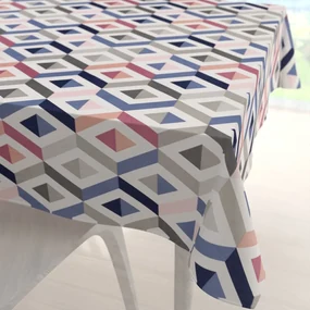 Biante Bavlnený štvorcový obrus Sandra SA-573 Modro-ružovo-sivé kosoštvorce 130x130 cm