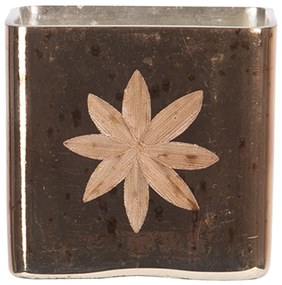 Hnedozlatá sklenený svietnik na čajovú sviečku s kvetinou - 9 * 9 * 7 cm
