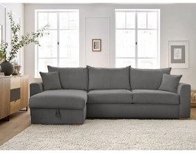 Sivá menčestrová rozkladacia rohová pohovka (variabilná) Augustin – Bobochic Paris