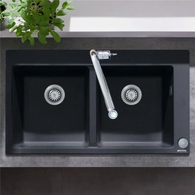 HANSGROHE S510-F770 SilicaTec granitový dvojdrez, montáž na pracovnú dosku, 880 x 510 mm, grafitová čierna, 43316170