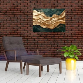 Obraz - Zelená abstrakcia so zlatom II. (70x50 cm)