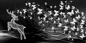 Obraz nádherný jeleň s motýľmi v čiernobielom prevedení Varianta: 100x50