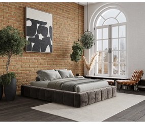 Hnedá čalúnená dvojlôžková posteľ s úložným priestorom s roštom 200x200 cm Aruba L – Maison de Rêve