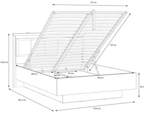 Dvojlôžková posteľ s úložným priestorom OREN 140x200 cm hnedá/čierna