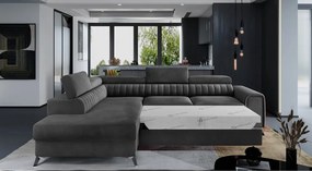 Tmavosivá zamatová rozkladacia/s úložným priestorom rohová pohovka (ľavý roh/do L) Laurence – ELTAP