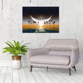 Sklenený obraz - Mesiac nad palmami (70x50 cm)