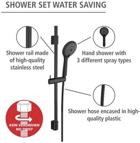 Čierny sprchový set z nerezovej ocele 70 cm Water Saving - Wenko