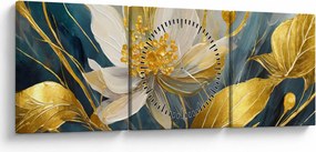 Obraz - Maľba zlatých kvetov (s hodinami) (90x30 cm)