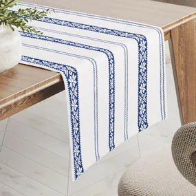 Biante Bavlnený behúň na stôl Sandra SA-590 Modrý ľudový vzor na bielom 35x120 cm