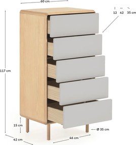 Sivá/v prírodnej farbe komoda v dekore jaseňa 60x117x42 cm Anielle – Kave Home