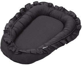 Lněné hnízdo pro miminko s volánem grafitová