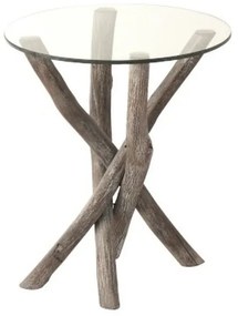 Odkladacie okrúhly drevený stôl so sklenenou doskou Branchy - Ø50 * 59 cm