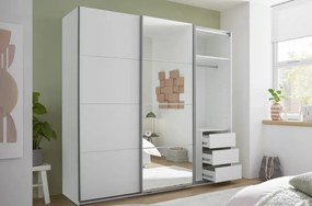 Šatníková skriňa so zrkadlom Carano, 215 cm, biela