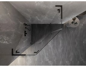 Mexen Lunar, L päťuholníkový sprchový kút naklápací doľava 90 x 90 cm, 8mm číre sklo, čierny profil, 831L-090L-090P-70-00-L