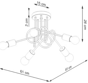 Stropné svietidlo Ember 5, drevené telo svietidla, w
