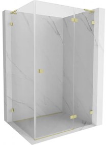 Mexen Lunar, L pravý výklopný sprchový kút 75 x 70 cm, 8mm číre sklo, zlatý kartáčovaný - 834L-075-070-55-00-P