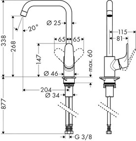 Hansgrohe Focus M41, drezová batéria, vzhľad nehrdzavejúcej ocele 31820800