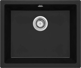 Deante Corda Flush, granitový drez na dosku 550x460x204 mm, 3,5" + priestorovo úsporný sifón, 1-komorový, čierna, ZQA_N10F