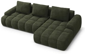 Zelená zamatová rozkladacia/s úložným priestorom rohová pohovka (pravý roh/s leňoškou) Linz – Cosmopolitan Design