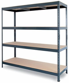 PROFESSIONAL Bezskrutkový kovový regál s HDF policou 200X240X60 cm, 4 police, 500 kg na policu, antracitová farba