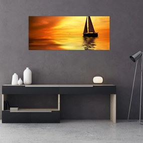 Obraz - Plachetnica pri západe slnka (120x50 cm)