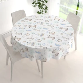 Biante Detský bavlnený okrúhly obrus Sandra SA-478 Lesné zvieratká v čučoriedkach na bielom Ø 90 cm