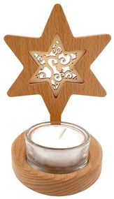 AMADEA Drevený svietnik hviezda s vkladom - ornament, masívne drevo, výška 10 cm