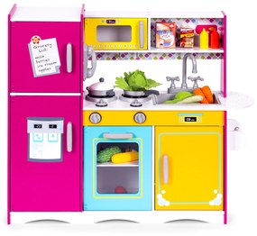 Veľká drevená kuchynka pre deti, farebná otváracia chladnička, rúra, mikrovlnka ECOTOYS