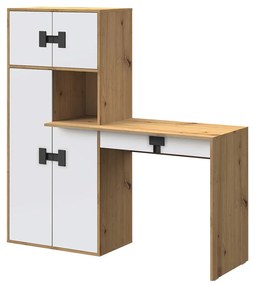 Písací stôl s regálom Tikrote TE11, Farby: dub artisan / sivý lesk