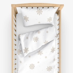Goldea detské bavlnené obliečky do postieľky - snehové vločky na bielej 90 x 120 a 40 x 60 cm