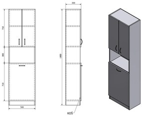 Aqualine Aqualine, SIMPLEX ECO vysoká skrinka s košom 50x180x30cm, SIME510