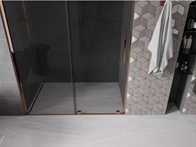 Mexen Velar, posuvné sprchové dvere do otvoru 130 cm, 8mm šedé sklo, ružové zlato, 871-130-000-41-60