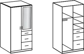 Šatníková skriňa so zrkadlom Click, 91 cm, biela/doskový dub