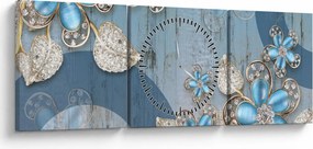 Obraz - Modré kvety (s hodinami) (90x30 cm)