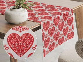 Biante Dekoračný behúň na stôl PML-094 Červené srdcia na bielom 35x120 cm