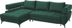 Rohová sedacia súprava Paris, tmavo zelená látka, ľavý  roh