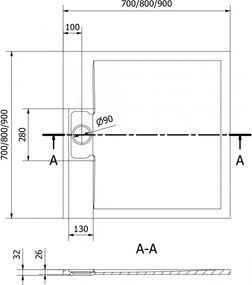 Mexen Otto, SMC štvorcová sprchová vanička 70 x 70 cm, biela, 4N107070