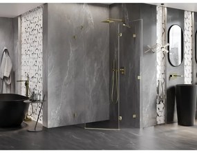 Mexen Lunar, päťuholníkový sprchový kút s pravým sklonom 80 x 80 cm, 8mm číre sklo, zlatý matný profil, 831-080P-080L-55-00-P