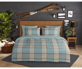 Modré predĺžené flanelové obliečky na dvojlôžko 200x220 cm Jacco – Good Morning