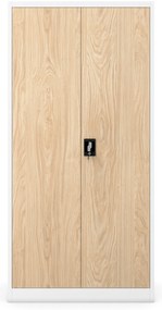 Kovová spisová skriňa JAN, 900 x 1850 x 400 mm, Eco Design: biela/ dub sonoma