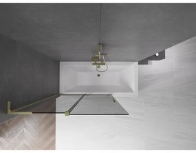 Mexen Velar L, 2-krídlová posuvná vaňová zástena 120 x 150 cm, 8mm šedé sklo, zlatá matná, 896-120-003-41-55