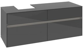 VILLEROY &amp; BOCH Collaro závesná skrinka pod umývadlo na dosku (umývadlo vľavo), 4 zásuvky, s LED osvetlením, 1400 x 500 x 548 mm, Glossy Grey, C101B0FP