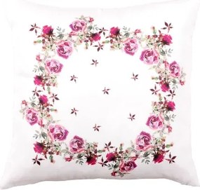 Dekoračný vankúš Ruže 45x45 cm, biely%